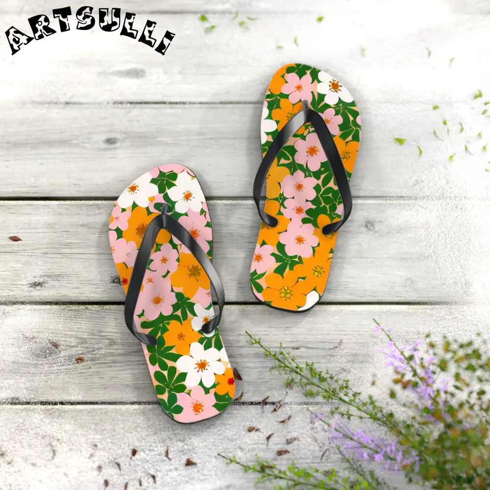 Tropical Floral Print Flip Flops, Artsulli - Art is Long, Life is Short, Shoes, , , , , , , 