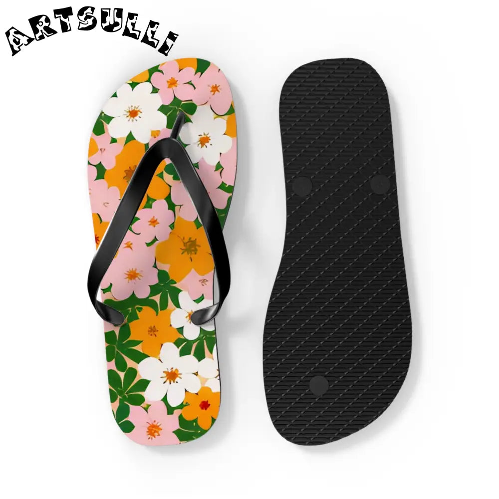 Tropical Floral Print Flip Flops, Artsulli - Art is Long, Life is Short, Shoes, , , , , , , 