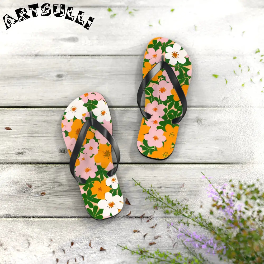 Tropical Floral Print Flip Flops, Artsulli - Art is Long, Life is Short, Shoes, , , , , , , 
