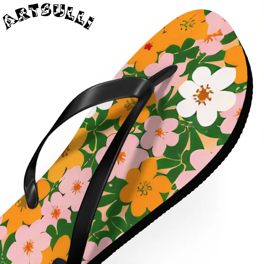 Tropical Floral Print Flip Flops, Artsulli - Art is Long, Life is Short, Shoes, , , , , , , 