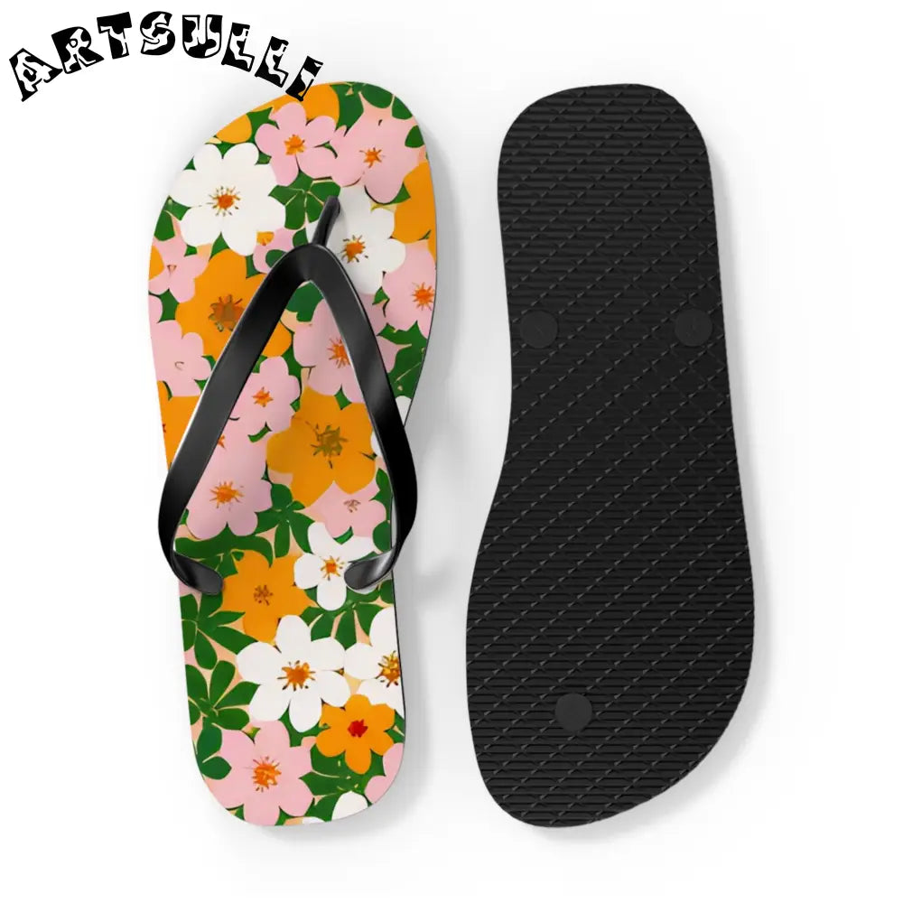 Tropical Floral Print Flip Flops, Artsulli - Art is Long, Life is Short, Shoes, , , , , , , 