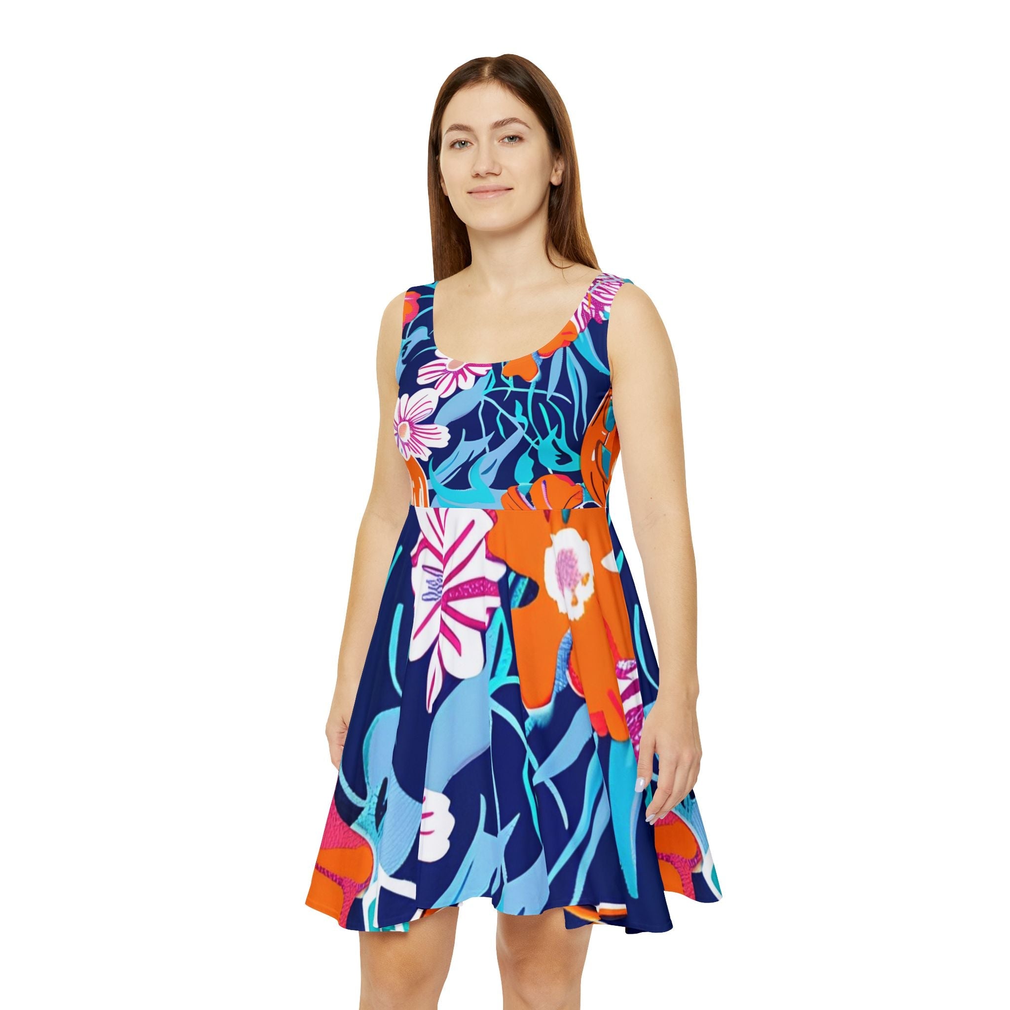 Tropical Floral Print Skater Dress, Artsulli - Art is Long, Life is Short, All Over Prints, , , , , , , 