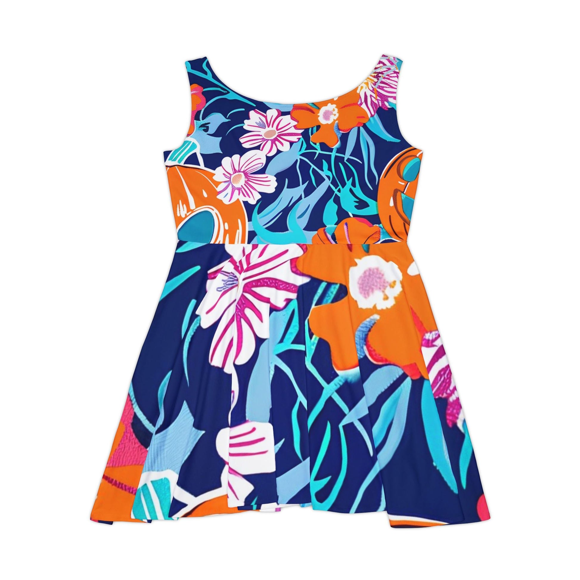Tropical Floral Print Skater Dress, Artsulli - Art is Long, Life is Short, All Over Prints, , , , , , , 