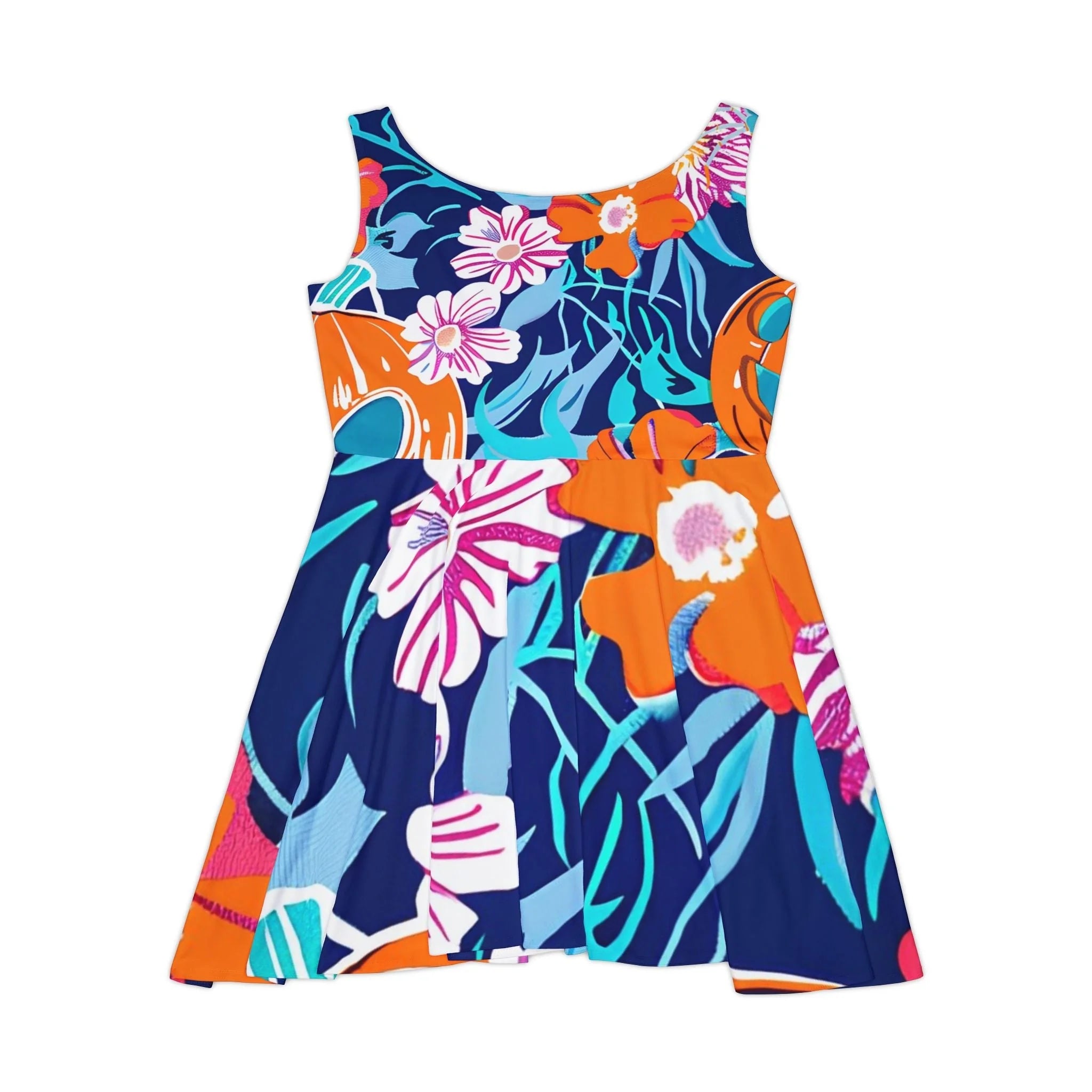Tropical Floral Print Skater Dress, Artsulli - Art is Long, Life is Short, All Over Prints, , , , , , , 