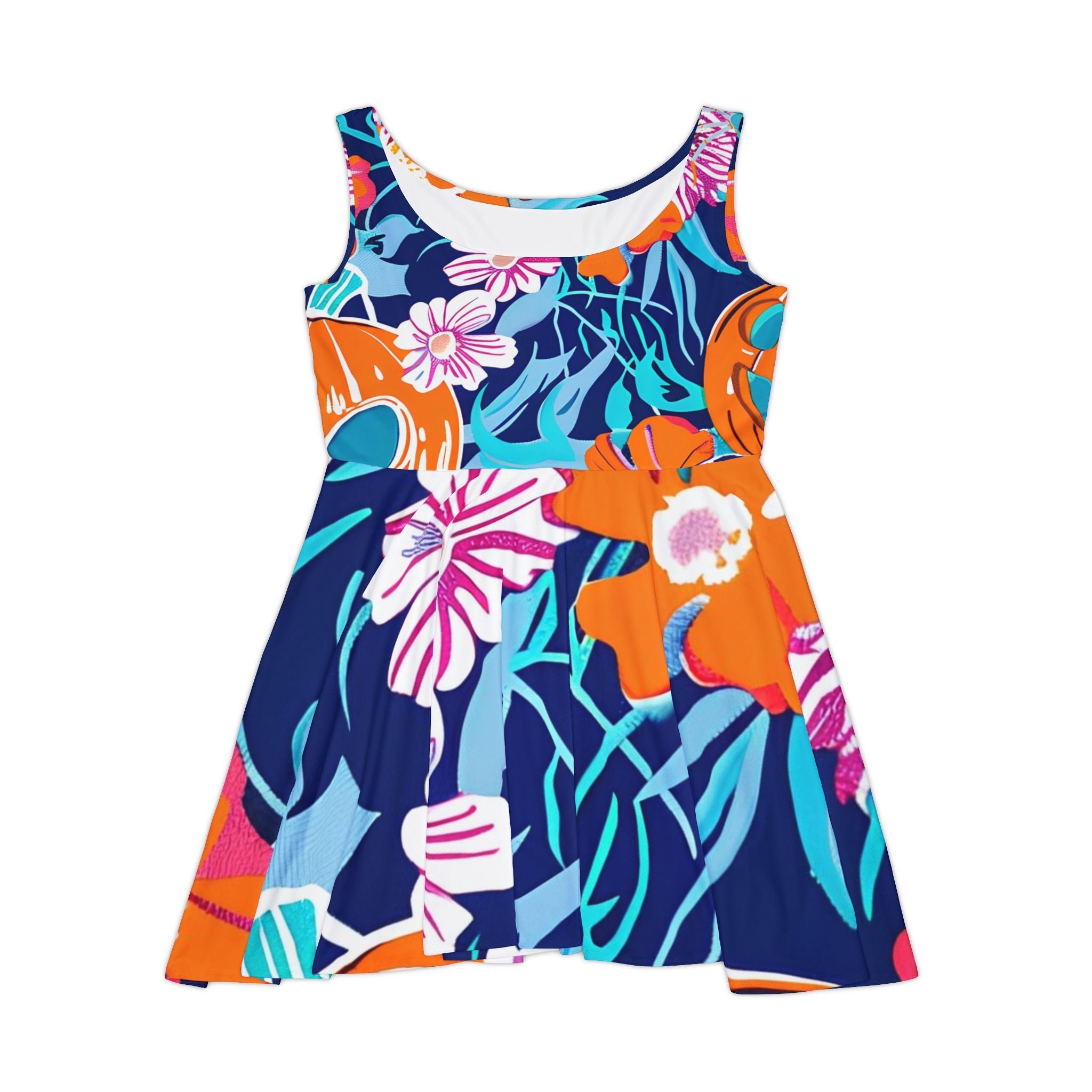 Tropical Floral Print Skater Dress, Artsulli - Art is Long, Life is Short, All Over Prints, Size, XS, , , , , 19227504318739017908