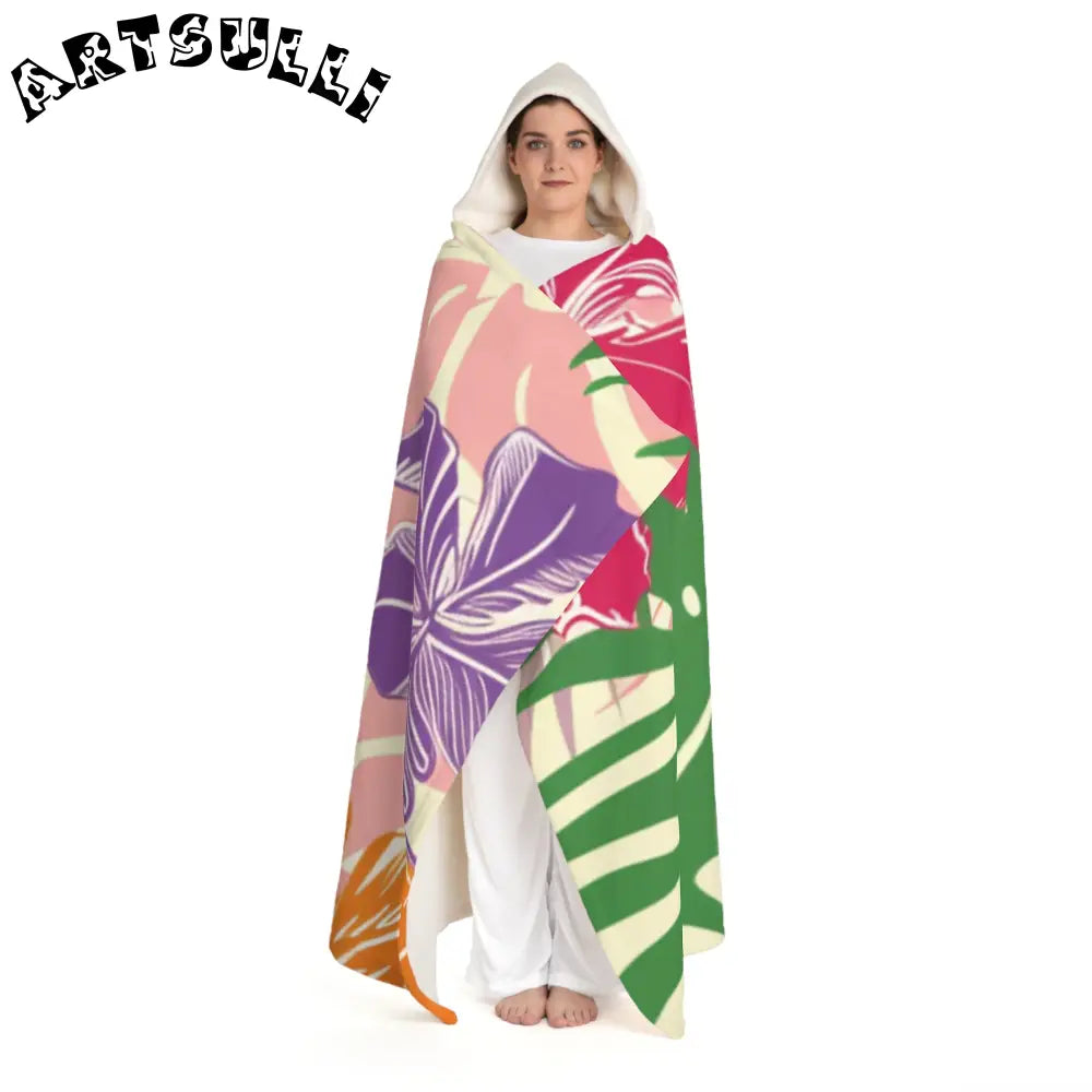 Tropical Flowers Hooded Sherpa Blanket, Artsulli - Art is Long, Life is Short, All Over Prints, , , , , , , 