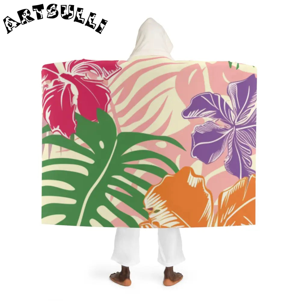 Tropical Flowers Hooded Sherpa Blanket, Artsulli - Art is Long, Life is Short, All Over Prints, , , , , , , 