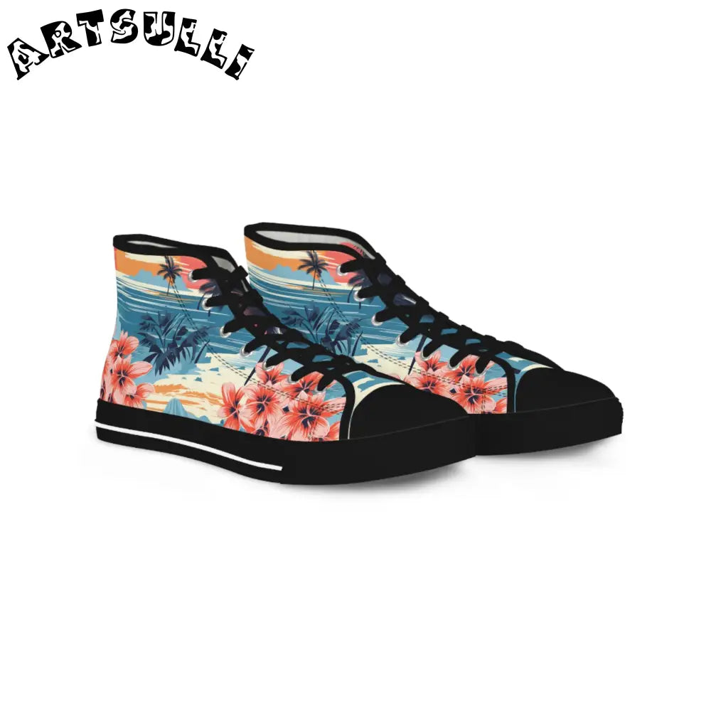 Tropical High Tops in Breathable Polyester Canvas, Artsulli - Art is Long, Life is Short, Shoes, Size, US 5, Color, Black sole, , , 24983627288307608198