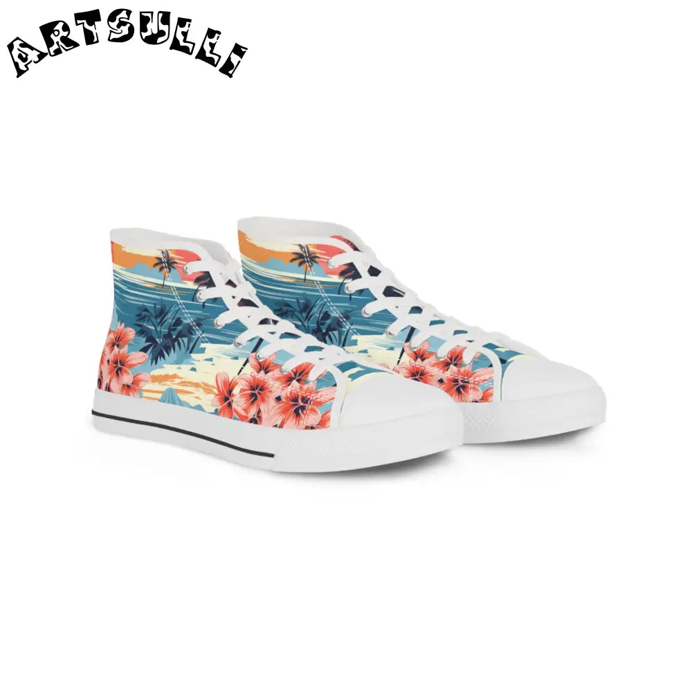 Tropical High Tops in Breathable Polyester Canvas, Artsulli - Art is Long, Life is Short, Shoes, Size, US 5, Color, White sole, , , 27430312295401700930