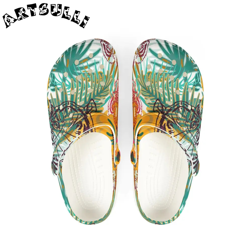 Tropical Jungle Tigers EVA Foam Clogs, Artsulli - Art is Long, Life is Short, Shoes, Size, US 6 (Women's), Color, White, , , 14752022396972