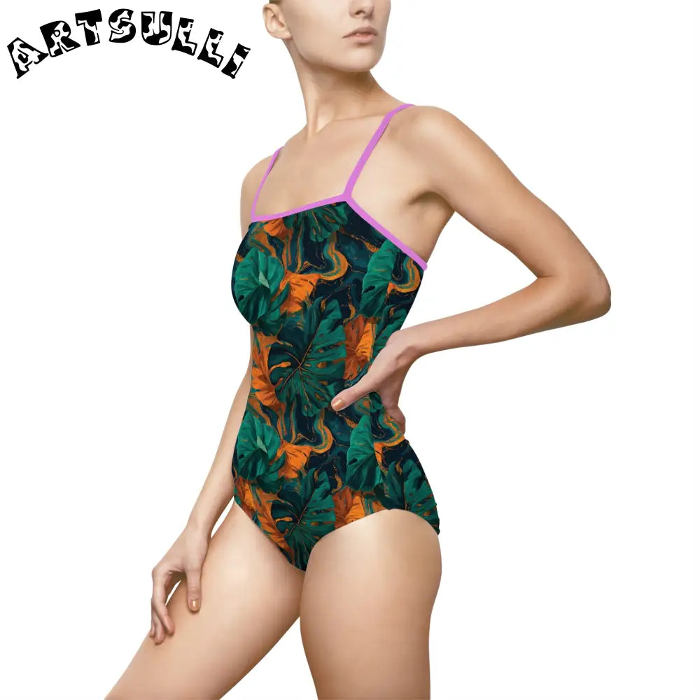 Tropical Leaf One-Piece Swimsuit, Artsulli - Art is Long, Life is Short, All Over Prints, , , , , , , 