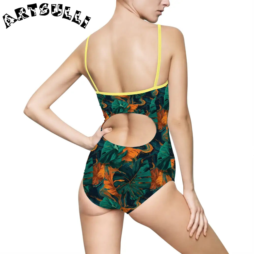 Tropical Leaf One-Piece Swimsuit, Artsulli - Art is Long, Life is Short, All Over Prints, , , , , , , 