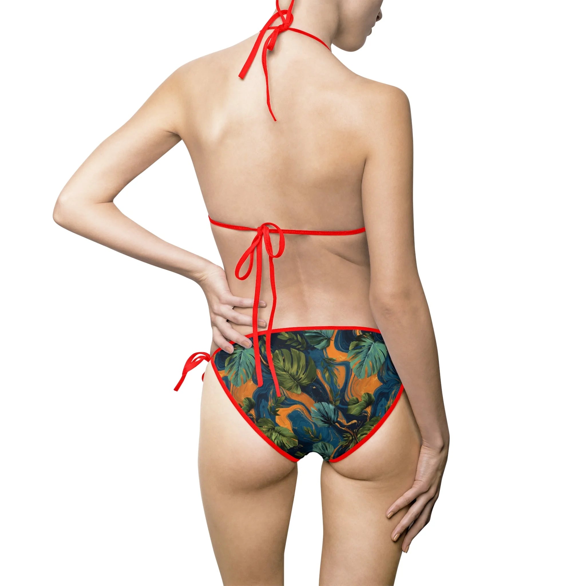 JAKKOUTTHEBXX Tropical Leaf Print Bikini Swimsuit 2025