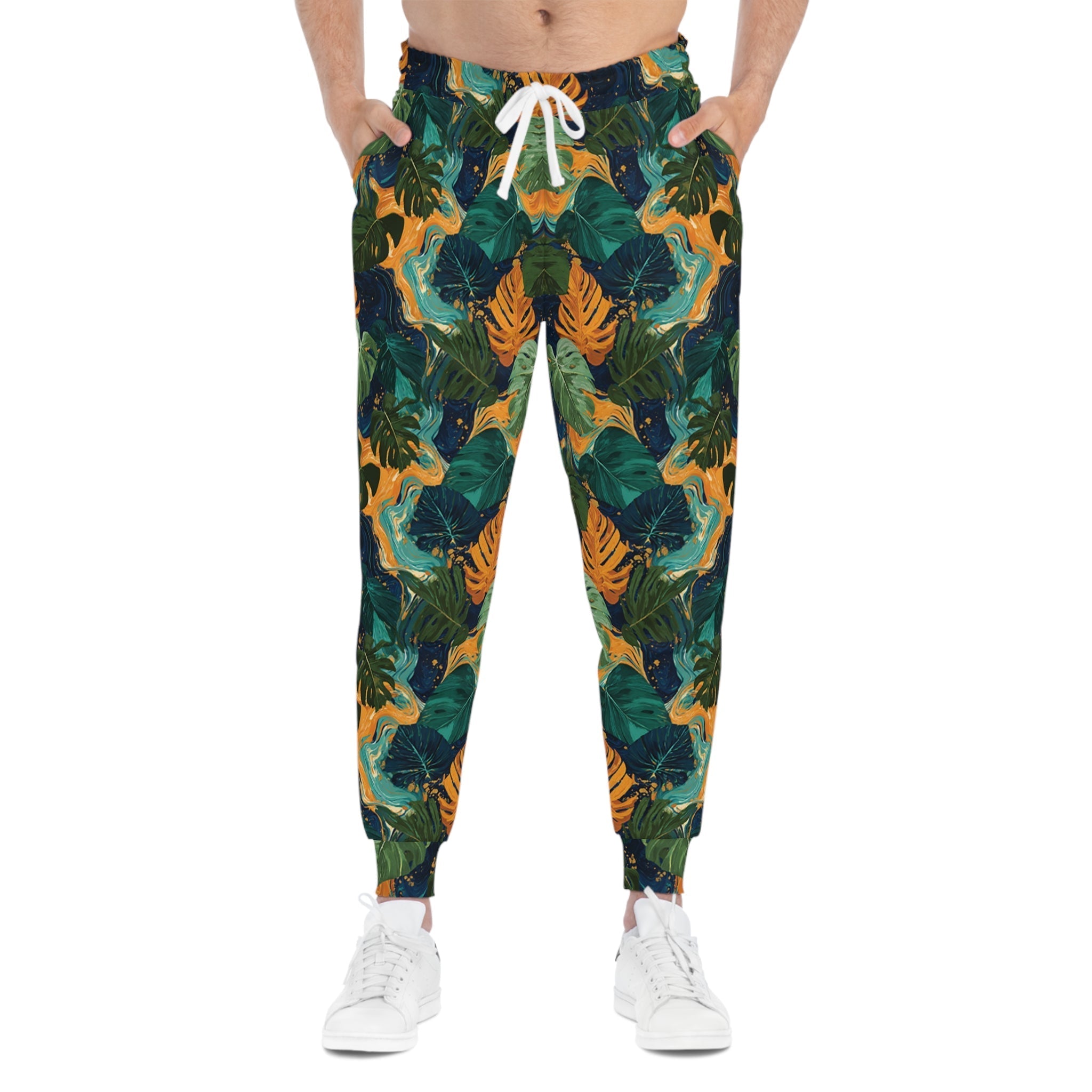 Tropical Leaf Print Joggers, Artsulli - Art is Long, Life is Short, All Over Prints, , , , , , , 