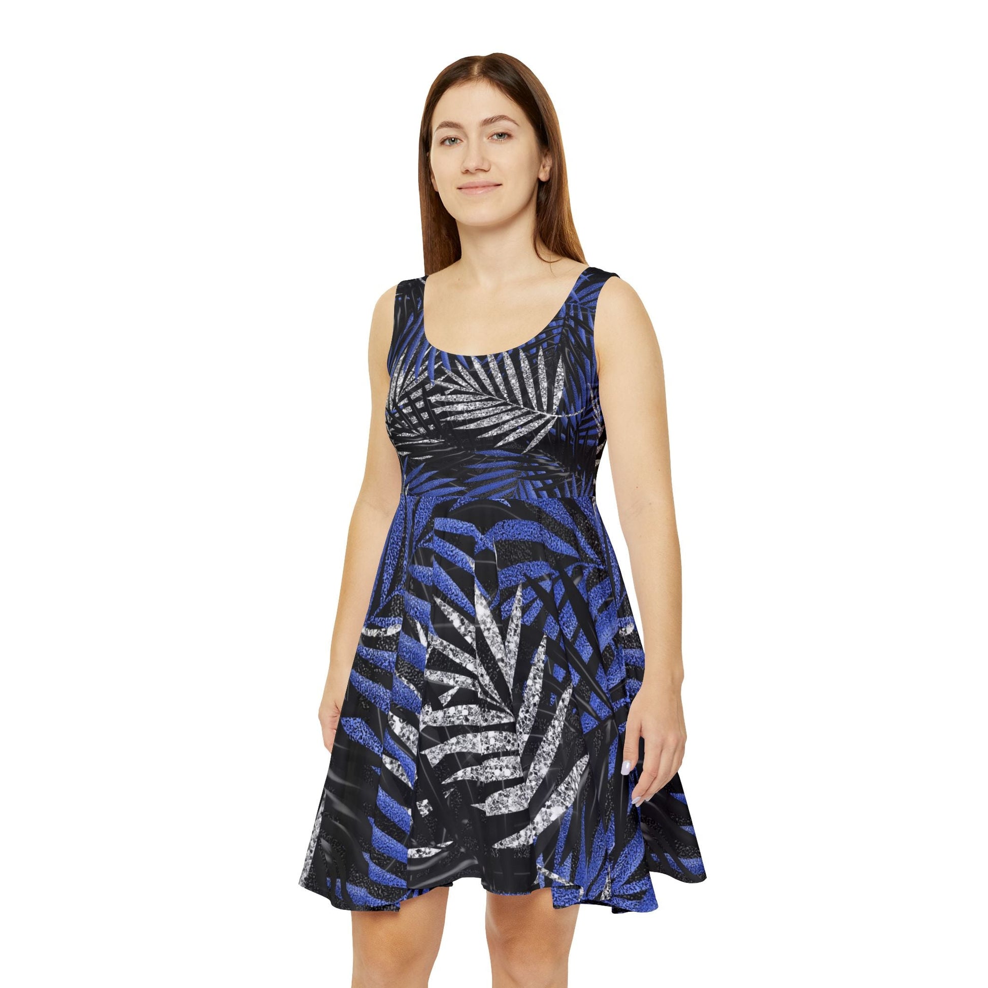 Tropical Leaf Print Skater Dress, Artsulli - Art is Long, Life is Short, All Over Prints, , , , , , , 