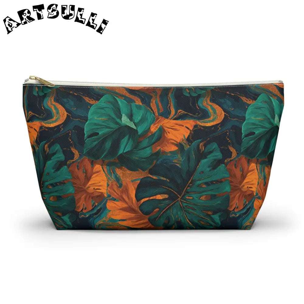 Tropical Leaf Print Zippered Pouch, Artsulli - Art is Long, Life is Short, Bags, Size, Large, Color, White zipper, , , 31896628665140799028
