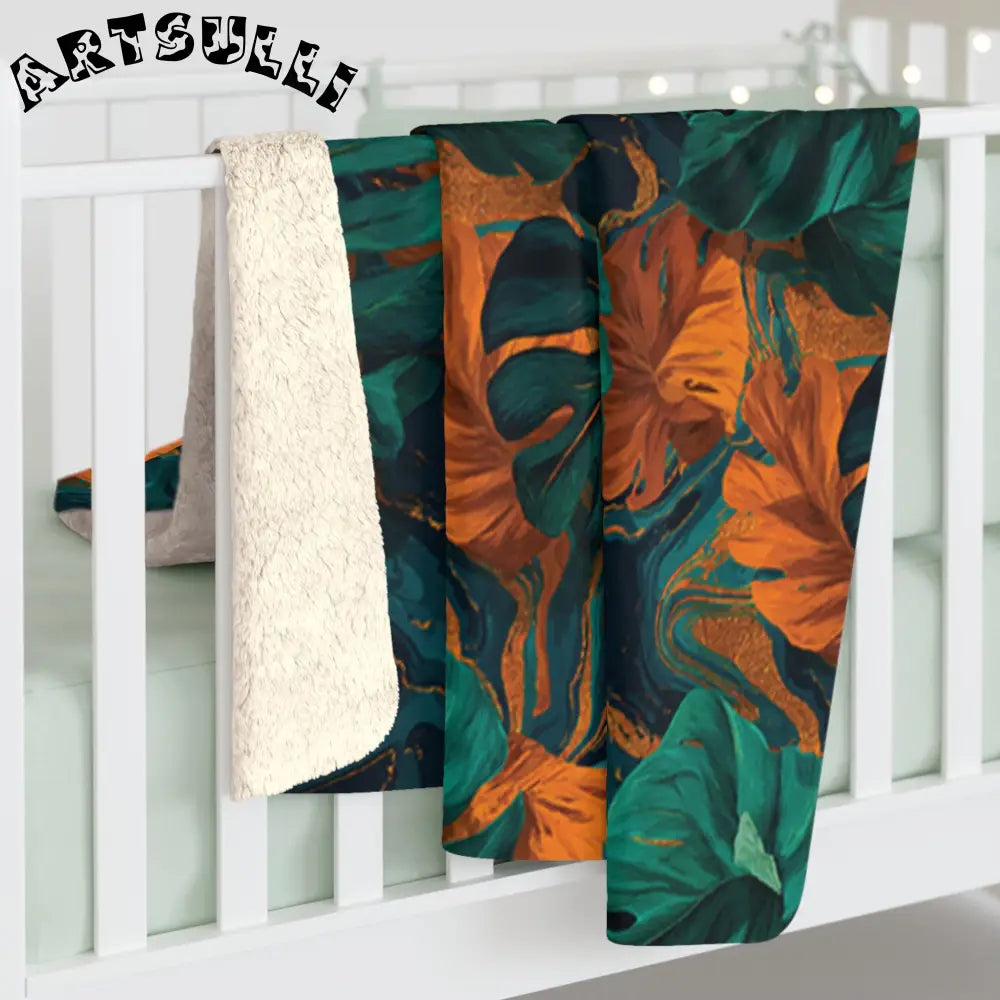 Tropical Leaf Sherpa Fleece Blanket, Artsulli - Art is Long, Life is Short, Home Decor, , , , , , , 