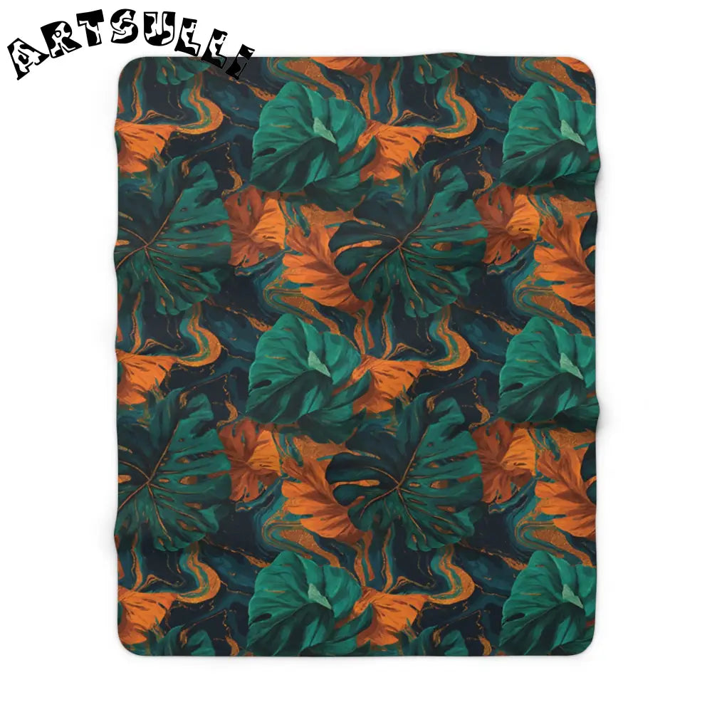 Tropical Leaf Sherpa Fleece Blanket, Artsulli - Art is Long, Life is Short, Home Decor, Size, 60" × 80", , , , , 15393742999612475687