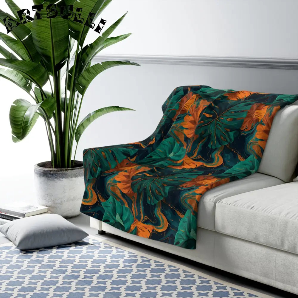 Tropical Leaf Sherpa Fleece Blanket, Artsulli - Art is Long, Life is Short, Home Decor, , , , , , , 