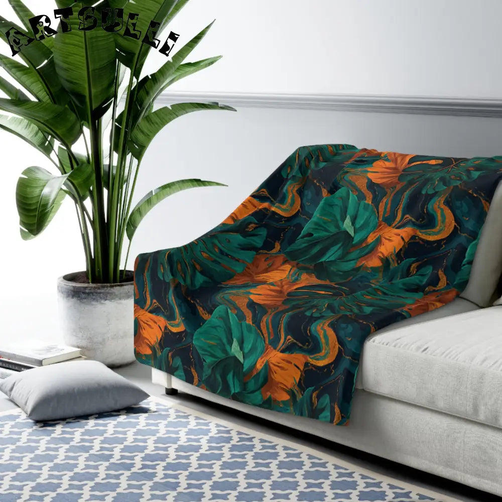 Tropical Leaf Sherpa Fleece Blanket, Artsulli - Art is Long, Life is Short, Home Decor, , , , , , , 
