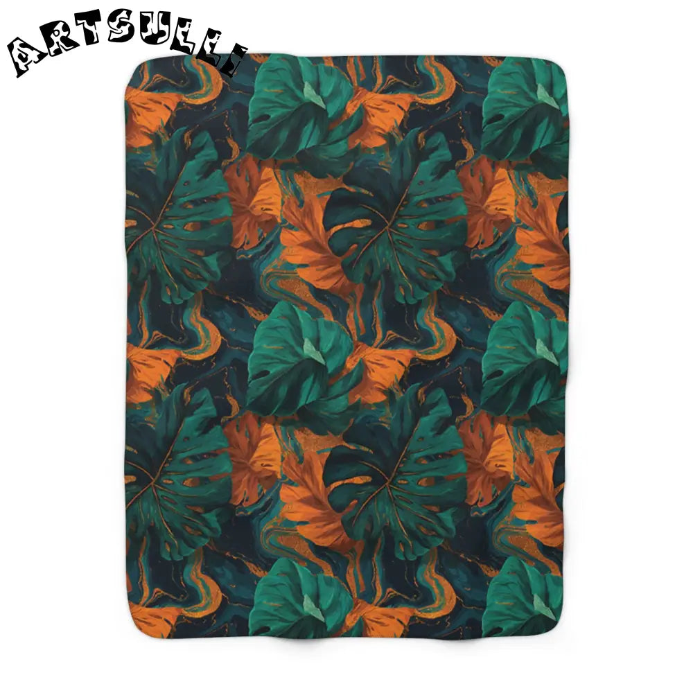 JAKKOUTTHEBXX Tropical Leaf Sherpa Fleece Blanket 2025
