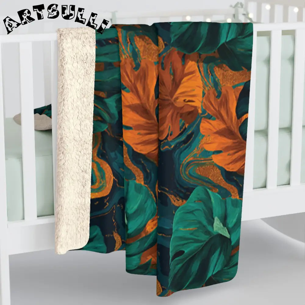 Tropical Leaf Sherpa Fleece Blanket, Artsulli - Art is Long, Life is Short, Home Decor, , , , , , , 