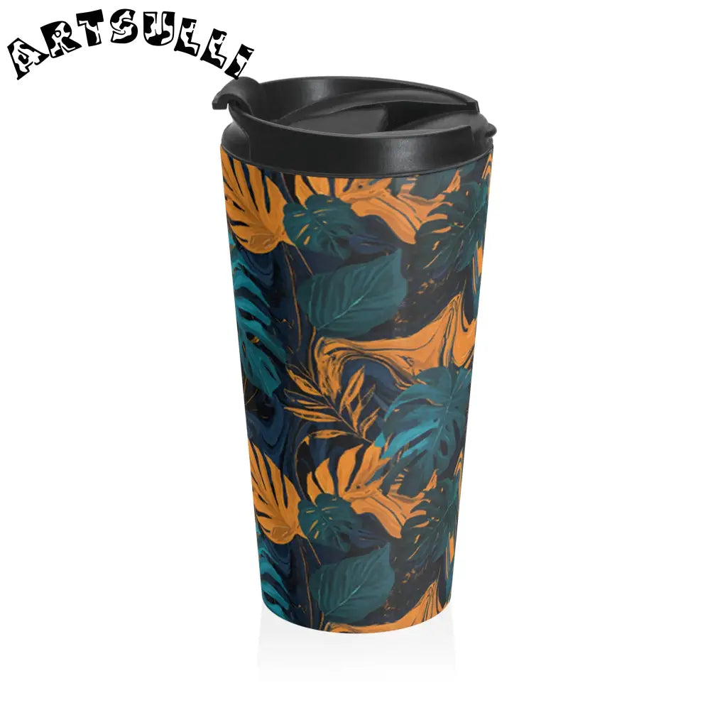 Tropical Leaf Stainless Steel Travel Mug, Artsulli - Art is Long, Life is Short, Mug, , , , , , , 