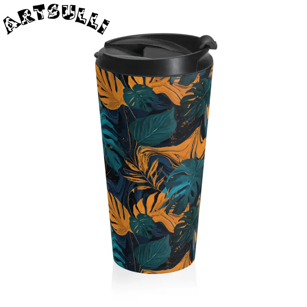 Tropical Leaf Stainless Steel Travel Mug, Artsulli - Art is Long, Life is Short, Mug, , , , , , , 
