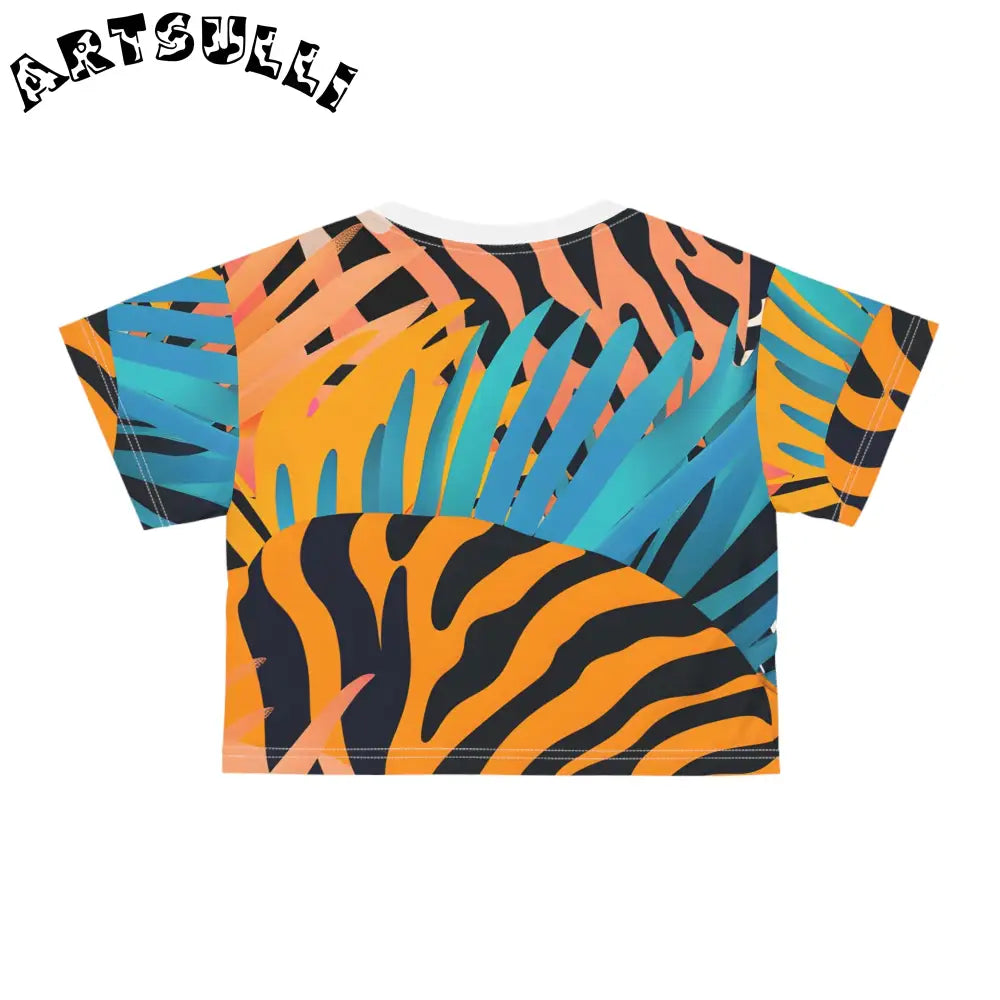 Tropical Leaves and Tiger Stripes Orange Crop Tee, Artsulli - Art is Long, Life is Short, All Over Prints, , , , , , , 