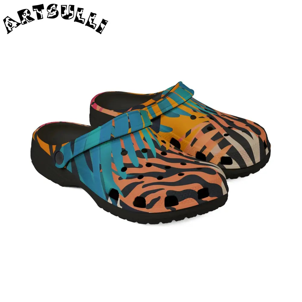 Tropical Leaves x Zebra EVA Foam Clogs, Artsulli - Art is Long, Life is Short, Shoes, , , , , , , 