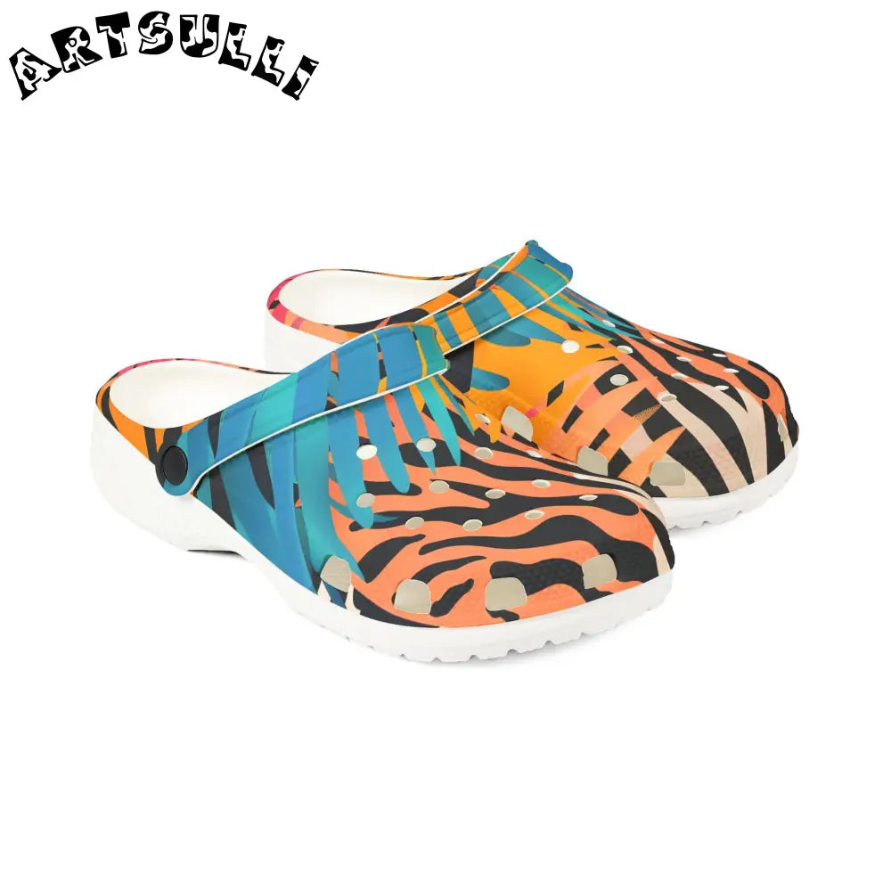 Tropical Leaves x Zebra EVA Foam Clogs, Artsulli - Art is Long, Life is Short, Shoes, , , , , , , 