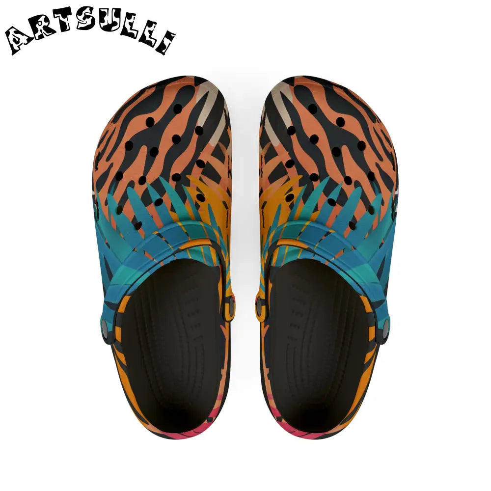 Tropical Leaves x Zebra EVA Foam Clogs, Artsulli - Art is Long, Life is Short, Shoes, Size, US 6 (Women's), Color, Black, , , 88129023026307