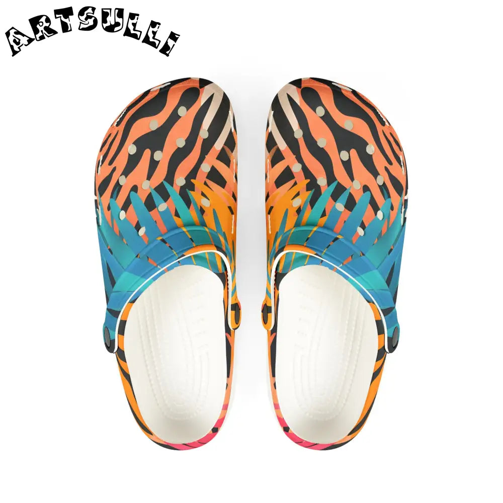 Tropical Leaves x Zebra EVA Foam Clogs, Artsulli - Art is Long, Life is Short, Shoes, Size, US 6 (Women's), Color, White, , , 88117662154163