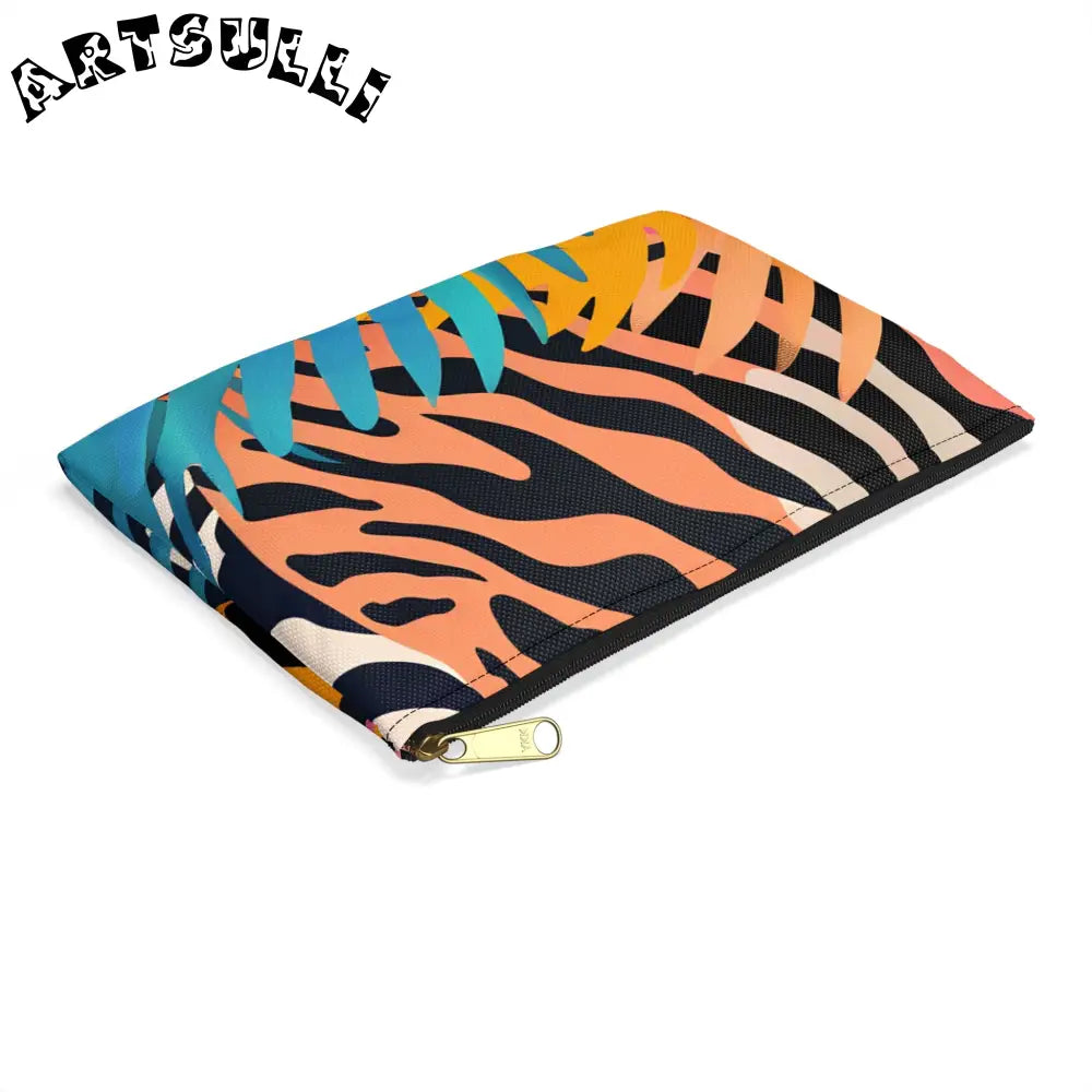 Tropical Leaves x Zebra Flat Pouch, Artsulli - Art is Long, Life is Short, Bags, , , , , , , 