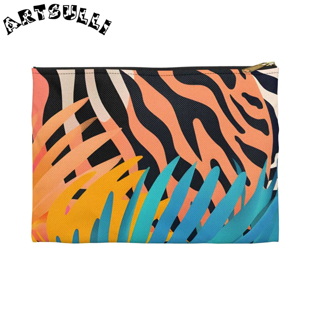 Tropical Leaves x Zebra Flat Pouch, Artsulli - Art is Long, Life is Short, Bags, Size, Small, Color, Black zipper, , , 87287172233991