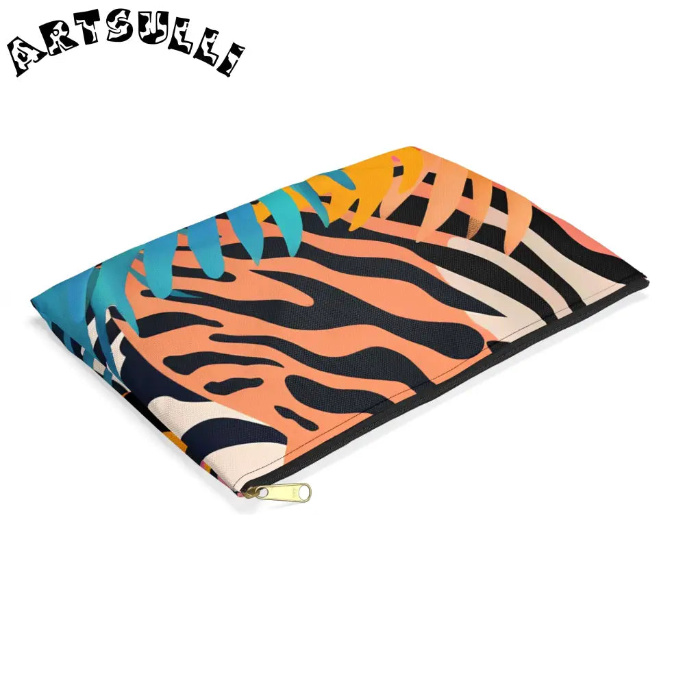 Tropical Leaves x Zebra Flat Pouch, Artsulli - Art is Long, Life is Short, Bags, , , , , , , 