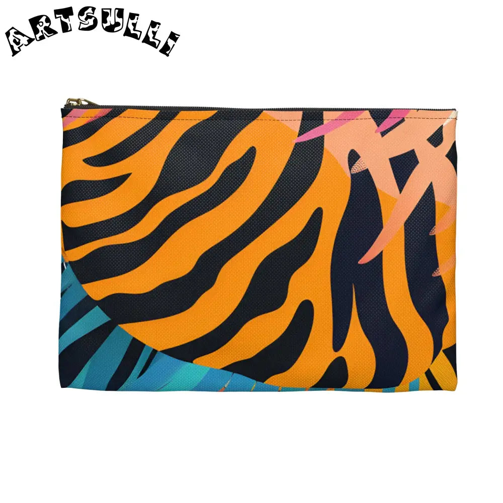 Tropical Leaves x Zebra Flat Pouch, Artsulli - Art is Long, Life is Short, Bags, , , , , , , 