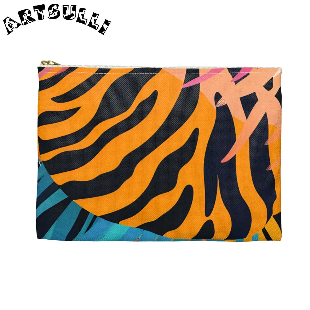Tropical Leaves x Zebra Flat Pouch, Artsulli - Art is Long, Life is Short, Bags, , , , , , , 