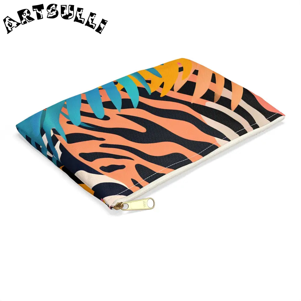 Tropical Leaves x Zebra Flat Pouch, Artsulli - Art is Long, Life is Short, Bags, , , , , , , 