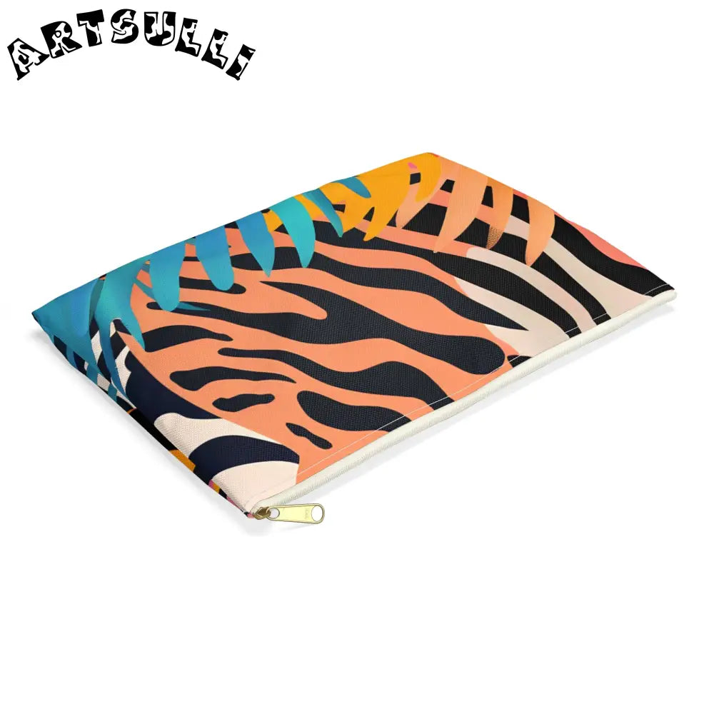 Tropical Leaves x Zebra Flat Pouch, Artsulli - Art is Long, Life is Short, Bags, , , , , , , 