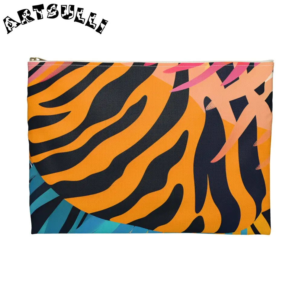Tropical Leaves x Zebra Flat Pouch, Artsulli - Art is Long, Life is Short, Bags, , , , , , , 