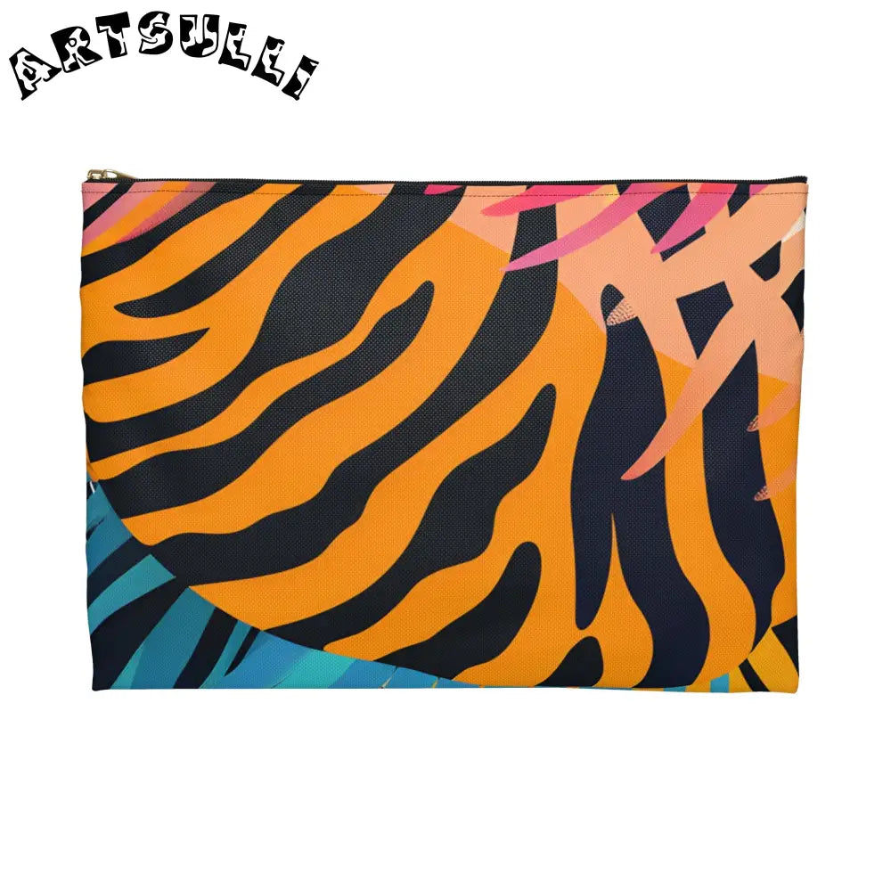Tropical Leaves x Zebra Flat Pouch, Artsulli - Art is Long, Life is Short, Bags, , , , , , , 