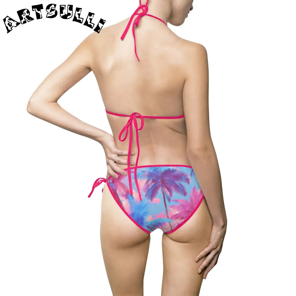 Tropical Palm Illustrated Bikini Swimsuit, Artsulli - Art is Long, Life is Short, All Over Prints, , , , , , , 