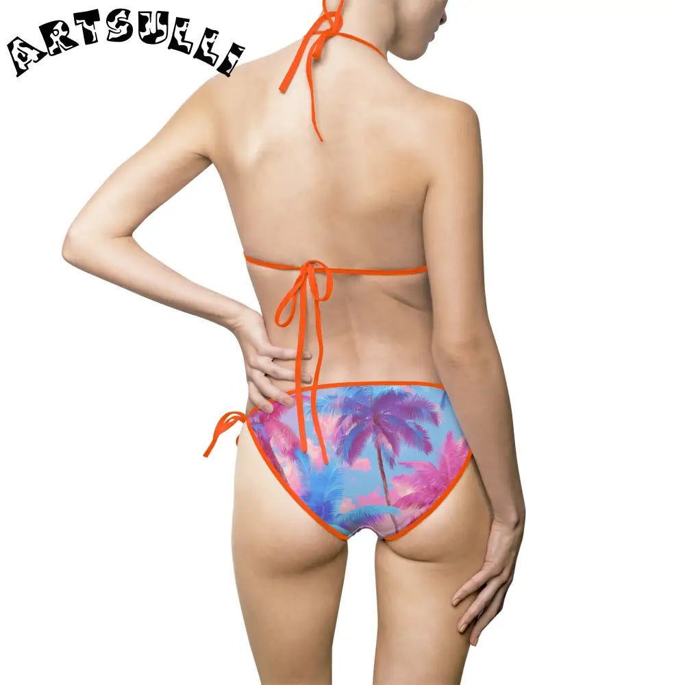Tropical Palm Illustrated Bikini Swimsuit, Artsulli - Art is Long, Life is Short, All Over Prints, , , , , , , 