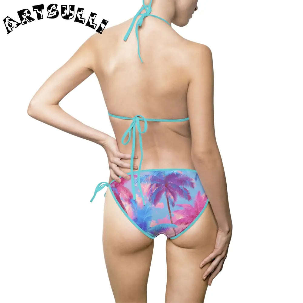 Tropical Palm Illustrated Bikini Swimsuit, Artsulli - Art is Long, Life is Short, All Over Prints, , , , , , , 