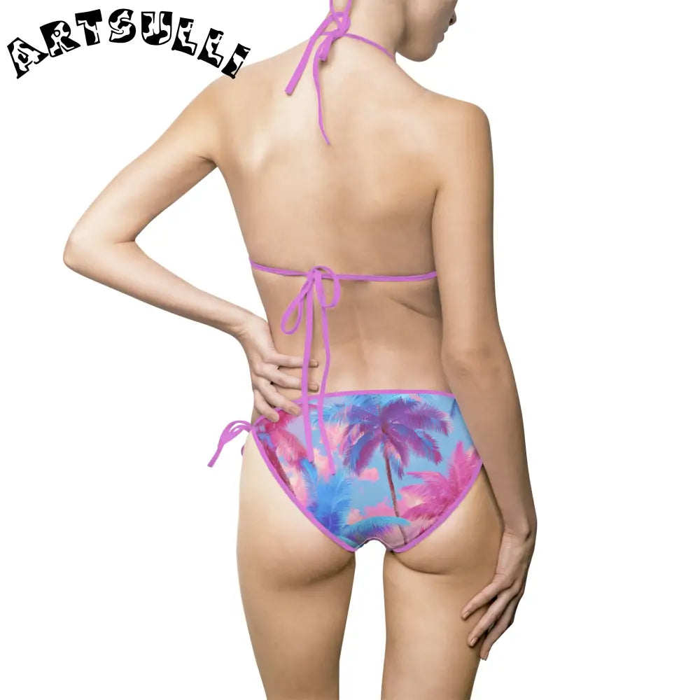 Tropical Palm Illustrated Bikini Swimsuit, Artsulli - Art is Long, Life is Short, All Over Prints, , , , , , , 