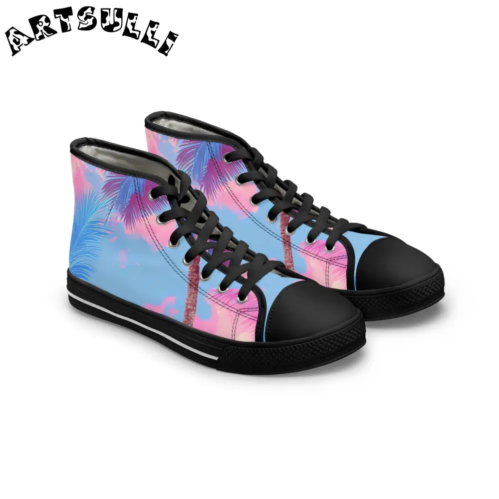 Tropical Palm Women’s High Top Breathable Polyester Canvas Sneakers, Artsulli - Art is Long, Life is Short, Shoes, Size, US 5.5, Color, Black sole, , , 30353739591747308639