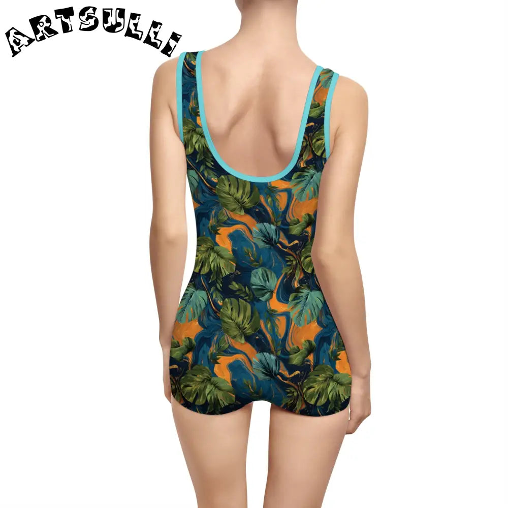 Tropical Print Boyshort One-Piece Swimsuit, Artsulli - Art is Long, Life is Short, All Over Prints, , , , , , , 