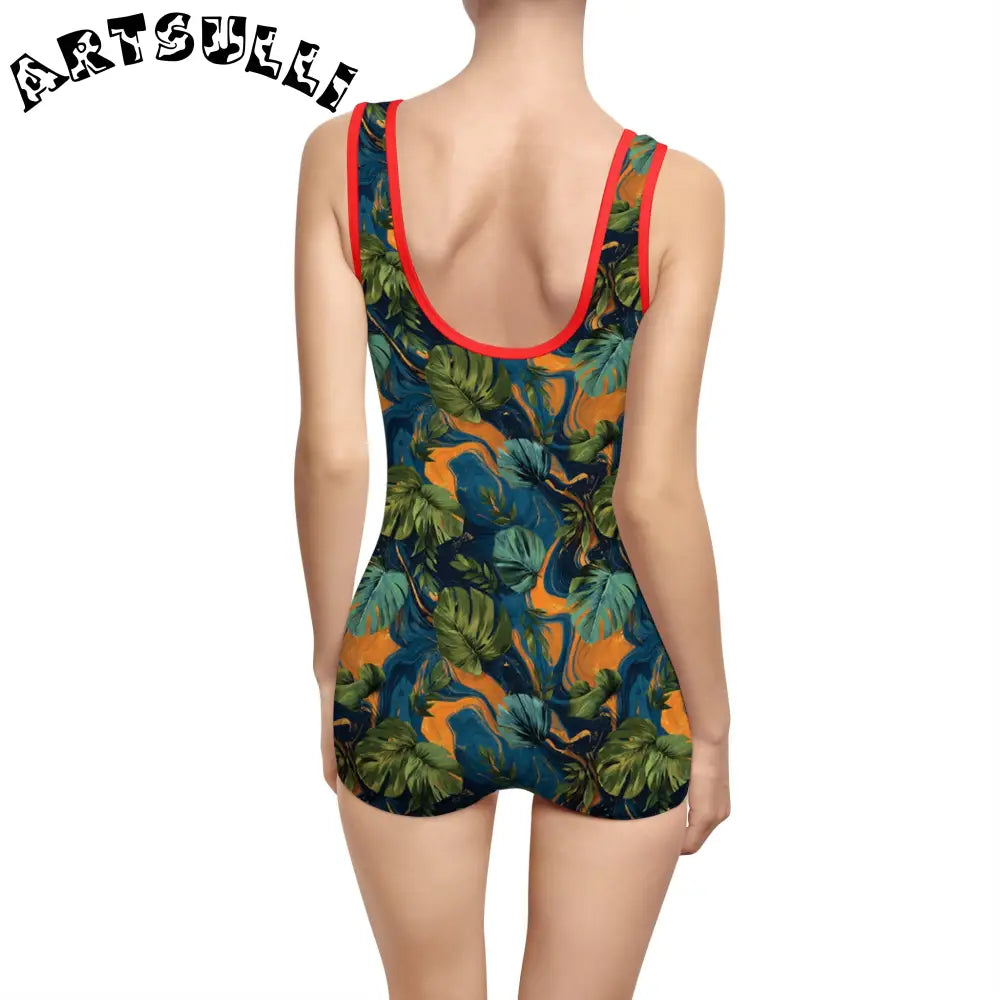 Tropical Print Boyshort One-Piece Swimsuit, Artsulli - Art is Long, Life is Short, All Over Prints, , , , , , , 