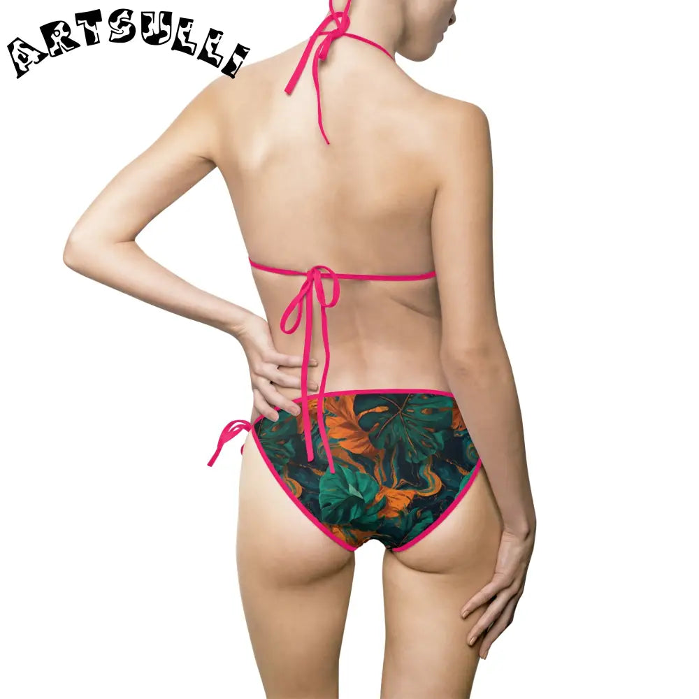 Tropical Print Halter Bikini Swimsuit, Artsulli - Art is Long, Life is Short, All Over Prints, , , , , , , 